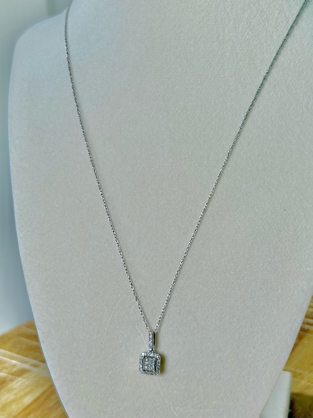 GENUINE Diamond Halo Pendant in 10k White Gold
